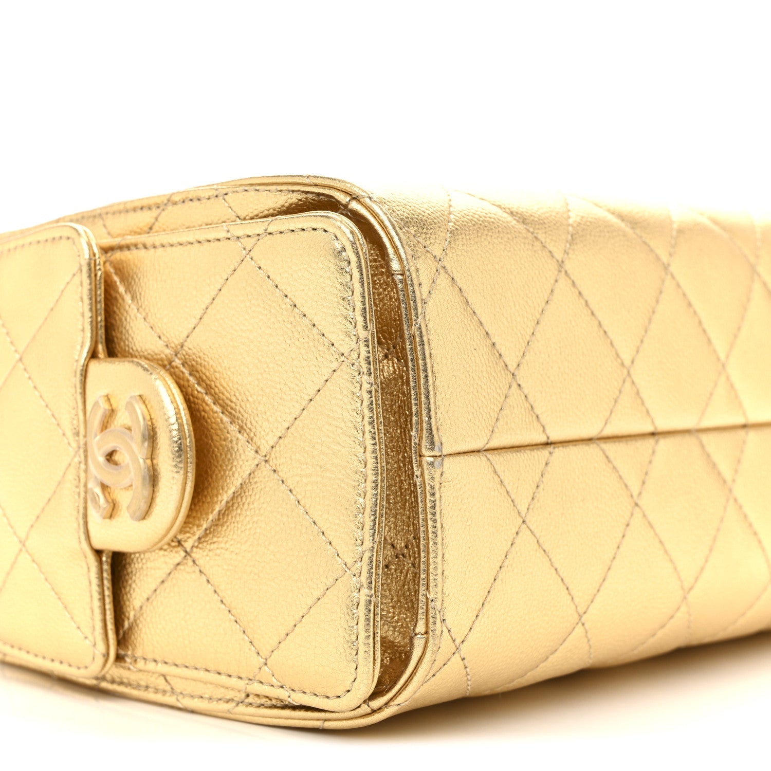 Metallic Caviar Quilted Mini Chanel 25 Handbag Gold