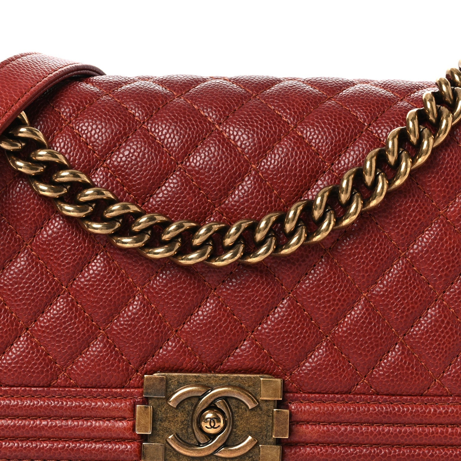 Caviar Quilted Medium Boy Flap Dark Red