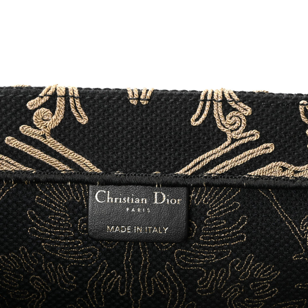 Canvas Embroidered Large Ornamental Cornely Effect Book Tote Black Beige