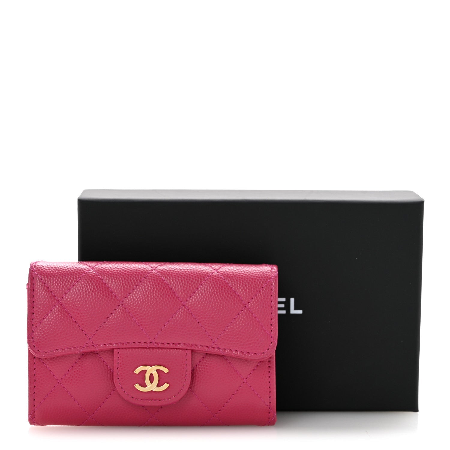 Caviar Quilted Flap  Holder Wallet Dark Pink
