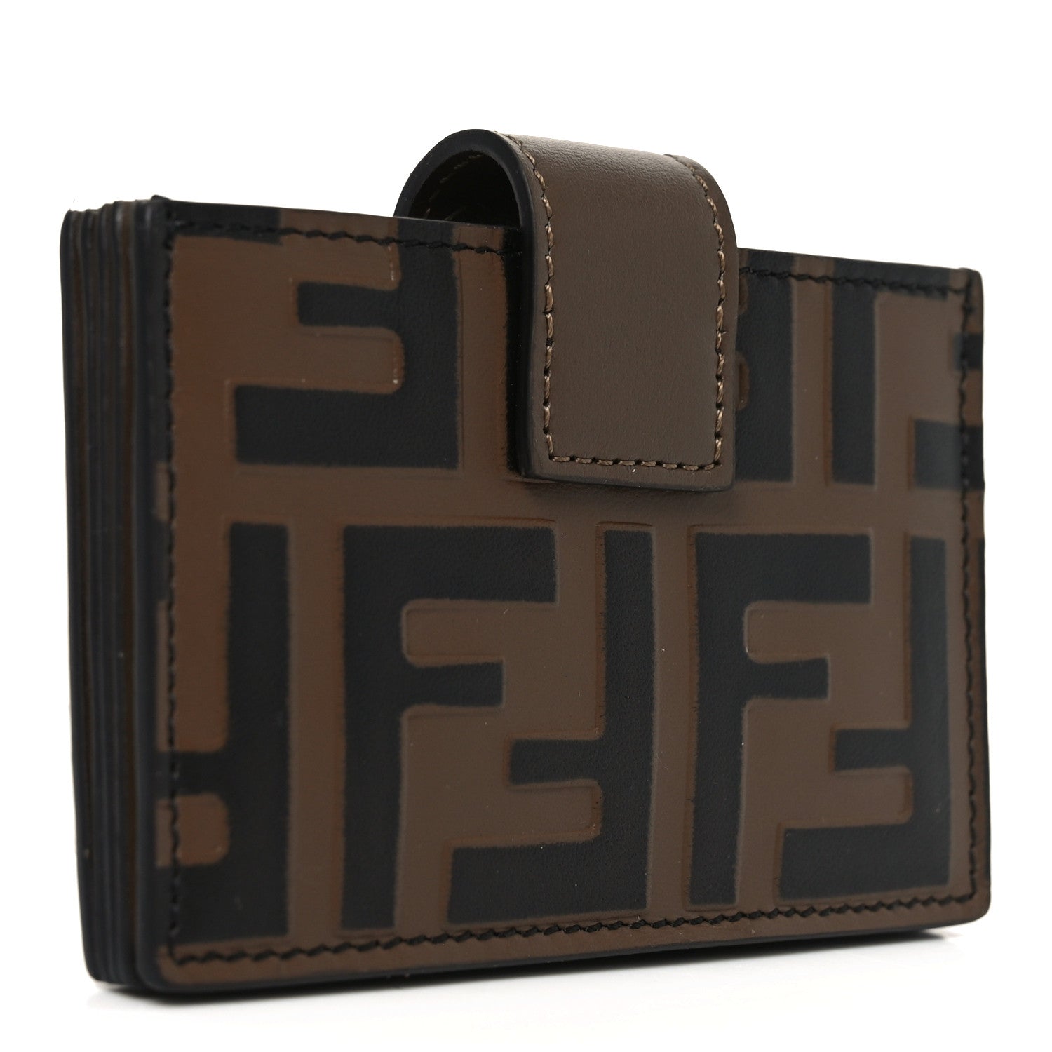 Vitello Soft F is Fendi Bi-Color FF 1974 Embossed Gusseted  Holder Maya Black
