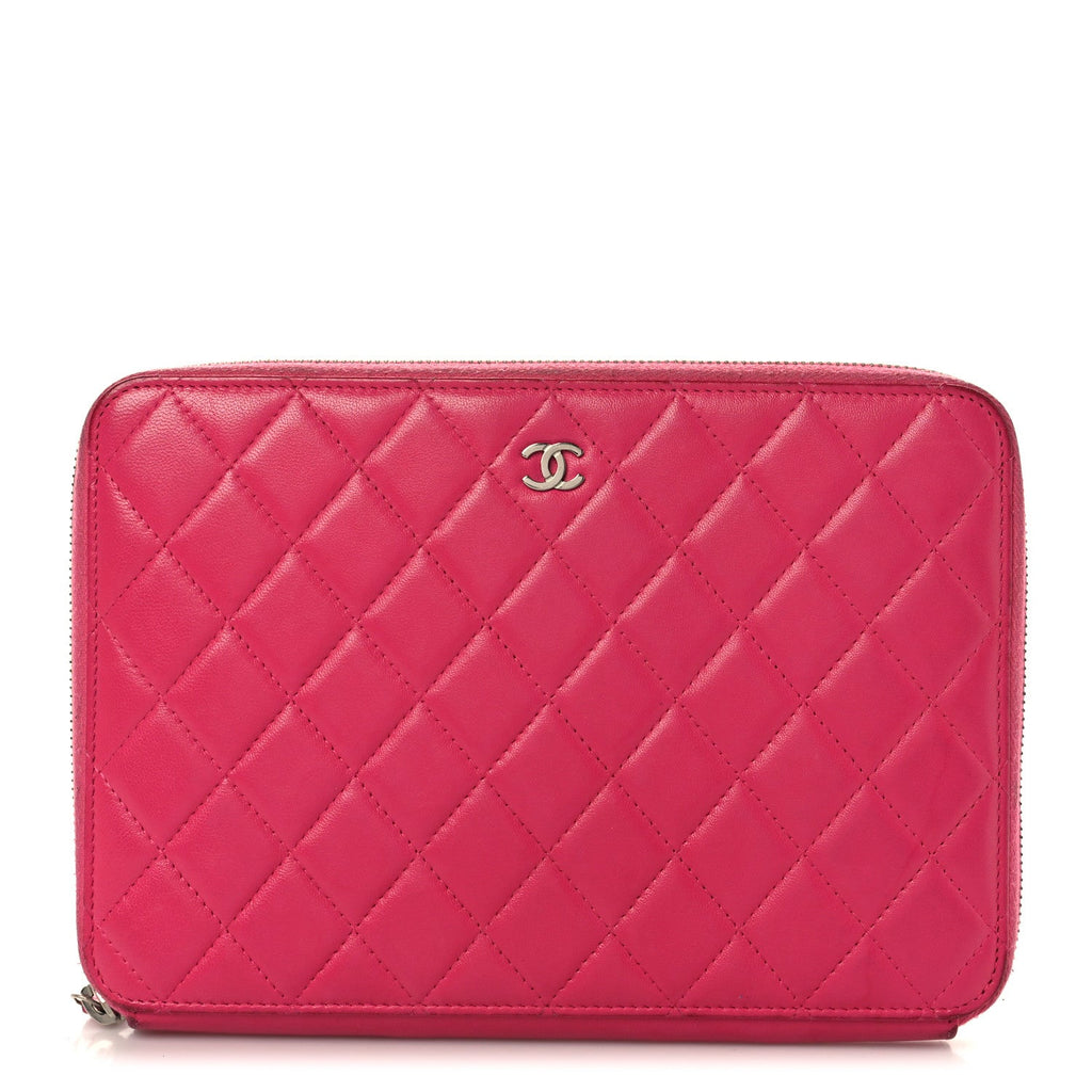 Lambskin Quilted Large Zip Around Organizer Wallet Pink