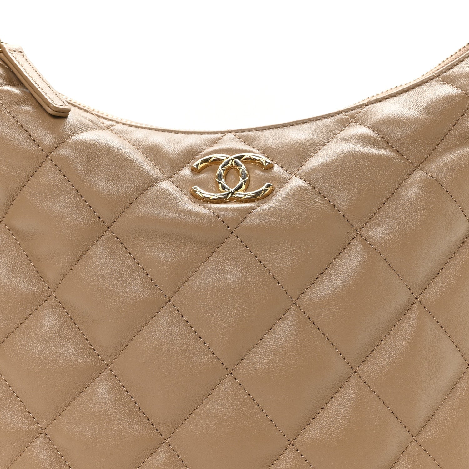 Lambskin Quilted Hobo Beige