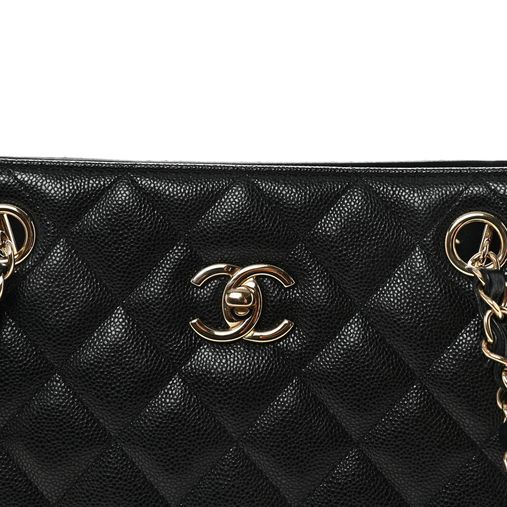 Caviar Quilted Large Shopping Tote Black