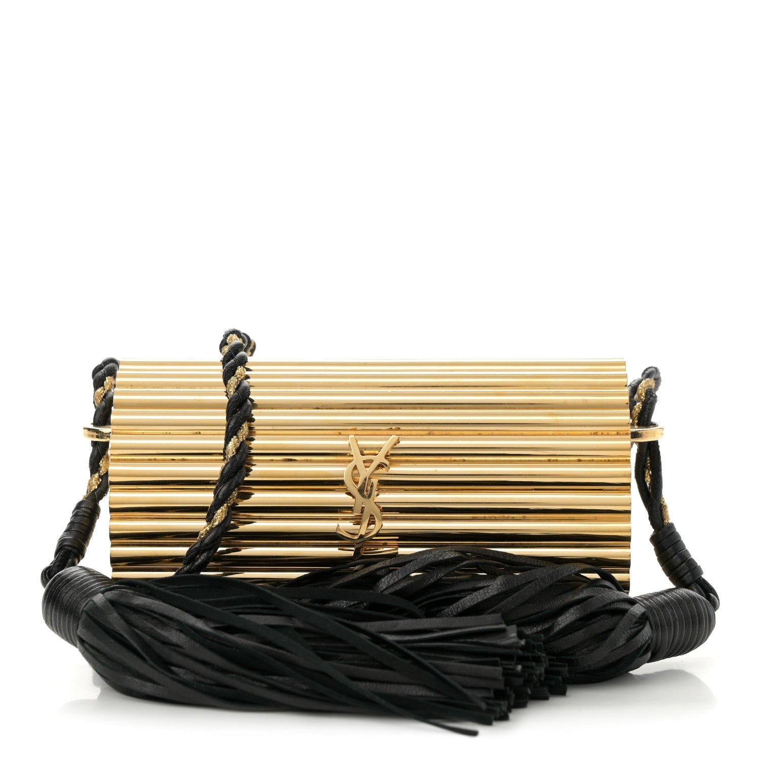 Ribbed Plexiglass Lambskin Fringe Monogram Opium Box Bag Gold