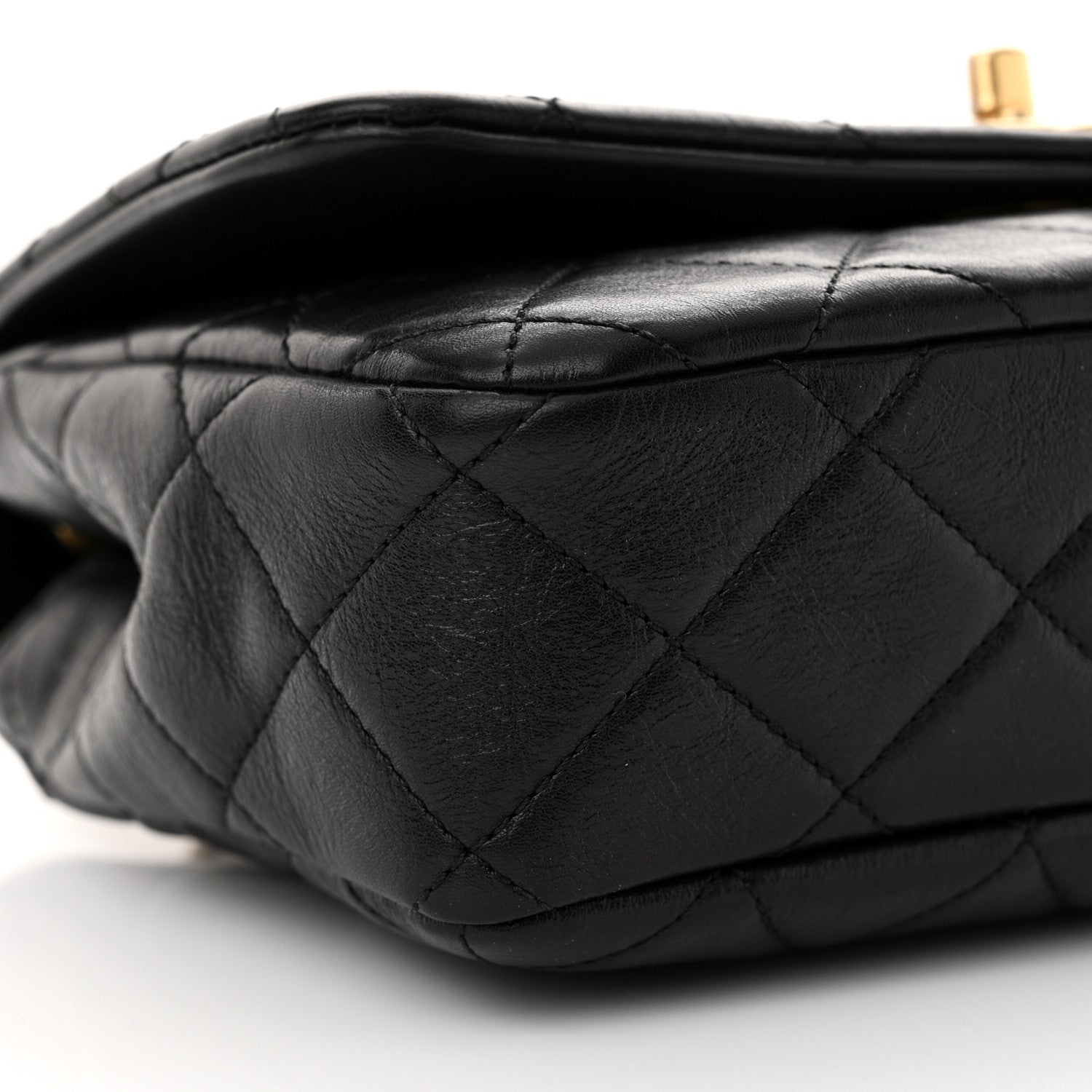 Glazed Calfskin Quilted Pearl Side Flap Black