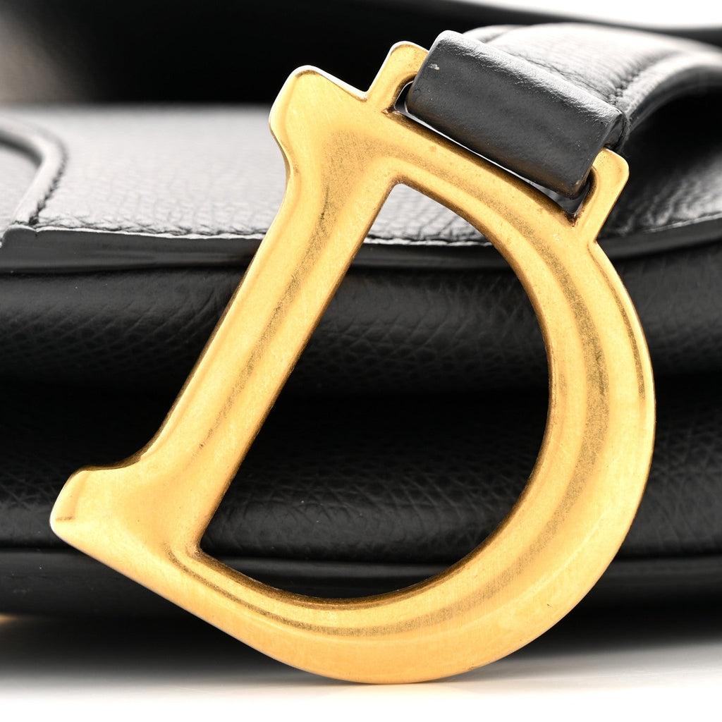 Grained Calfskin Mini Saddle Bag Black
