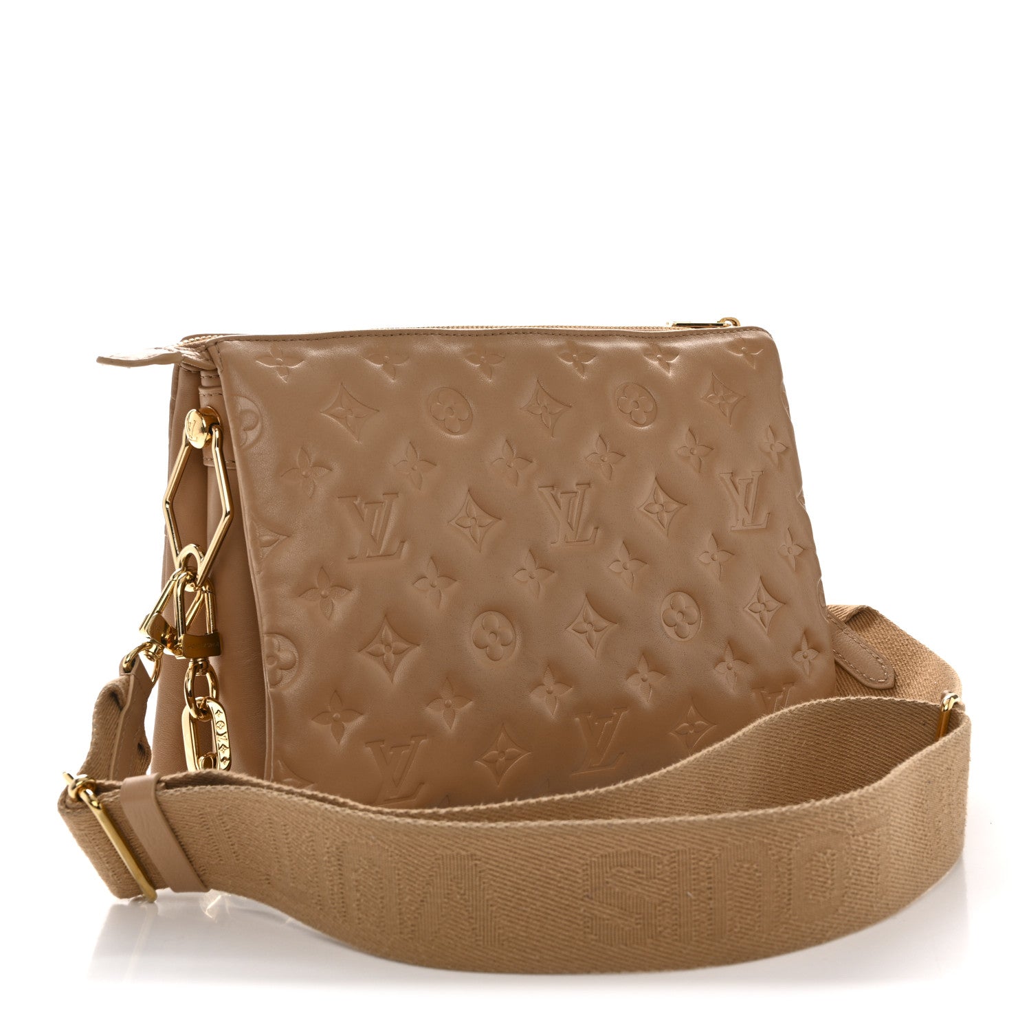Lambskin Embossed Monogram Coussin PM Camel