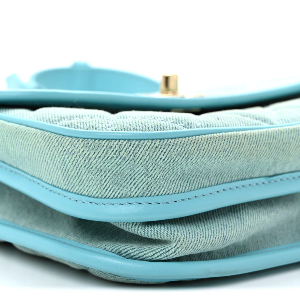 Denim Quilted Small Messenger Flap Neon Blue