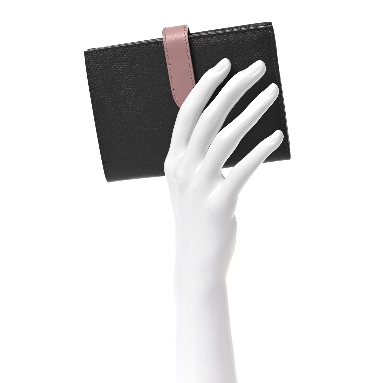 Grained Calfskin Medium Multifunction Strap Wallet Grey Vintage Pink