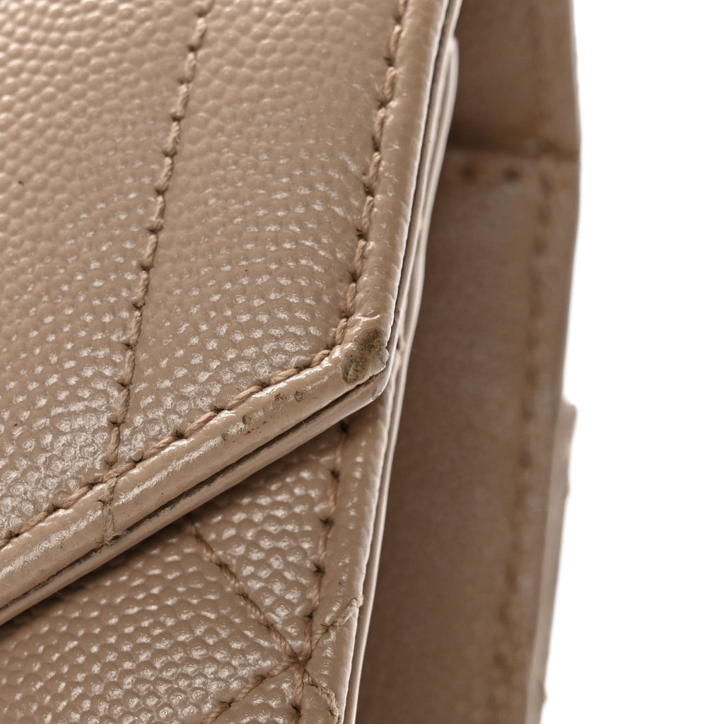 Grain De Poudre Textured Mixed Matelasse Medium Triquilt Monogram Satchel Dark Beige