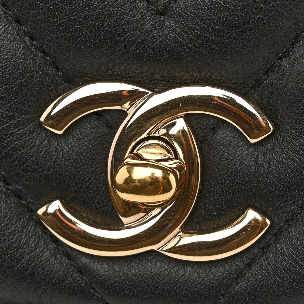 Calfskin Chevron Quilted Small Statement Flap Black