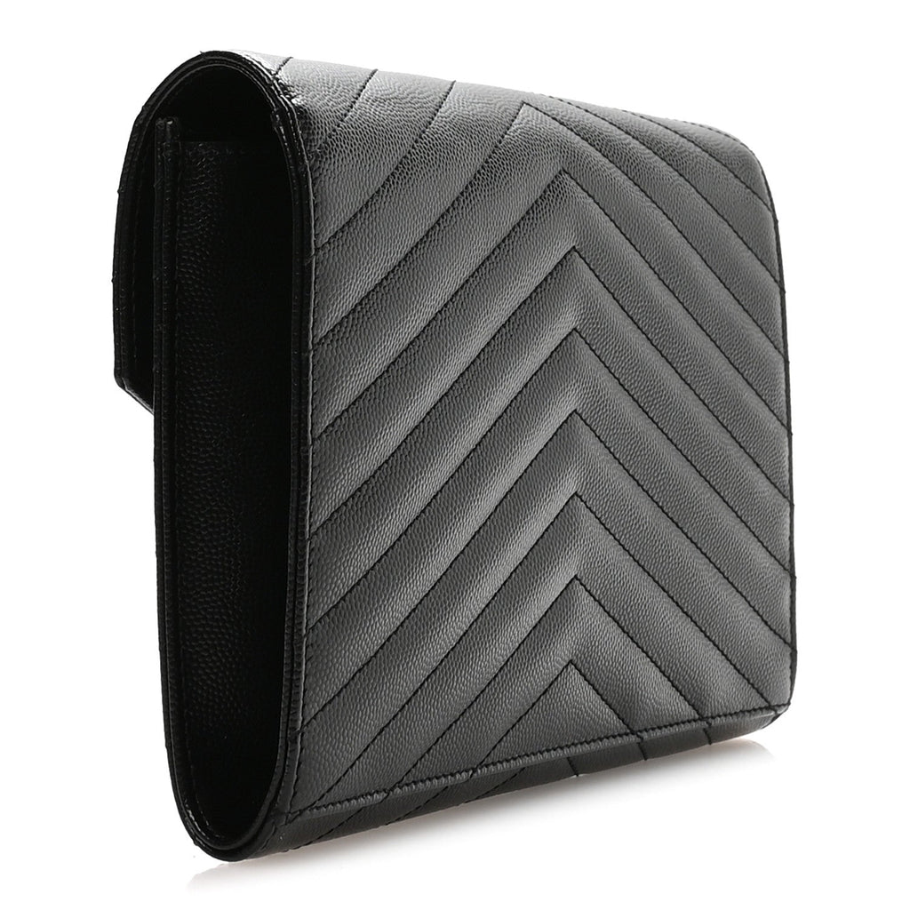 Grain De Poudre Matelasse Chevron Monogram Monochrome Envelope Clutch Black