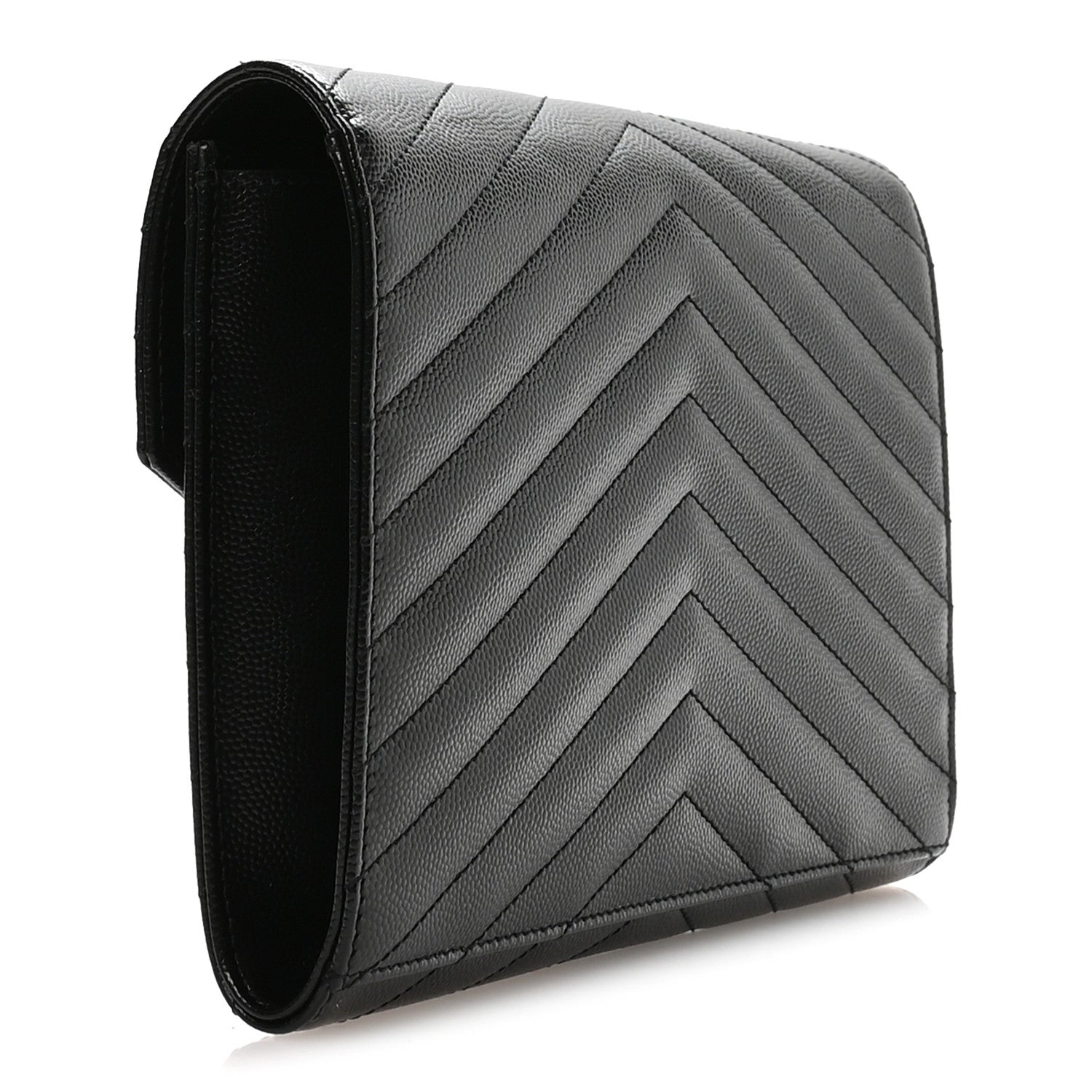 Grain De Poudre Matelasse Chevron Monogram Monochrome Envelope Clutch Black