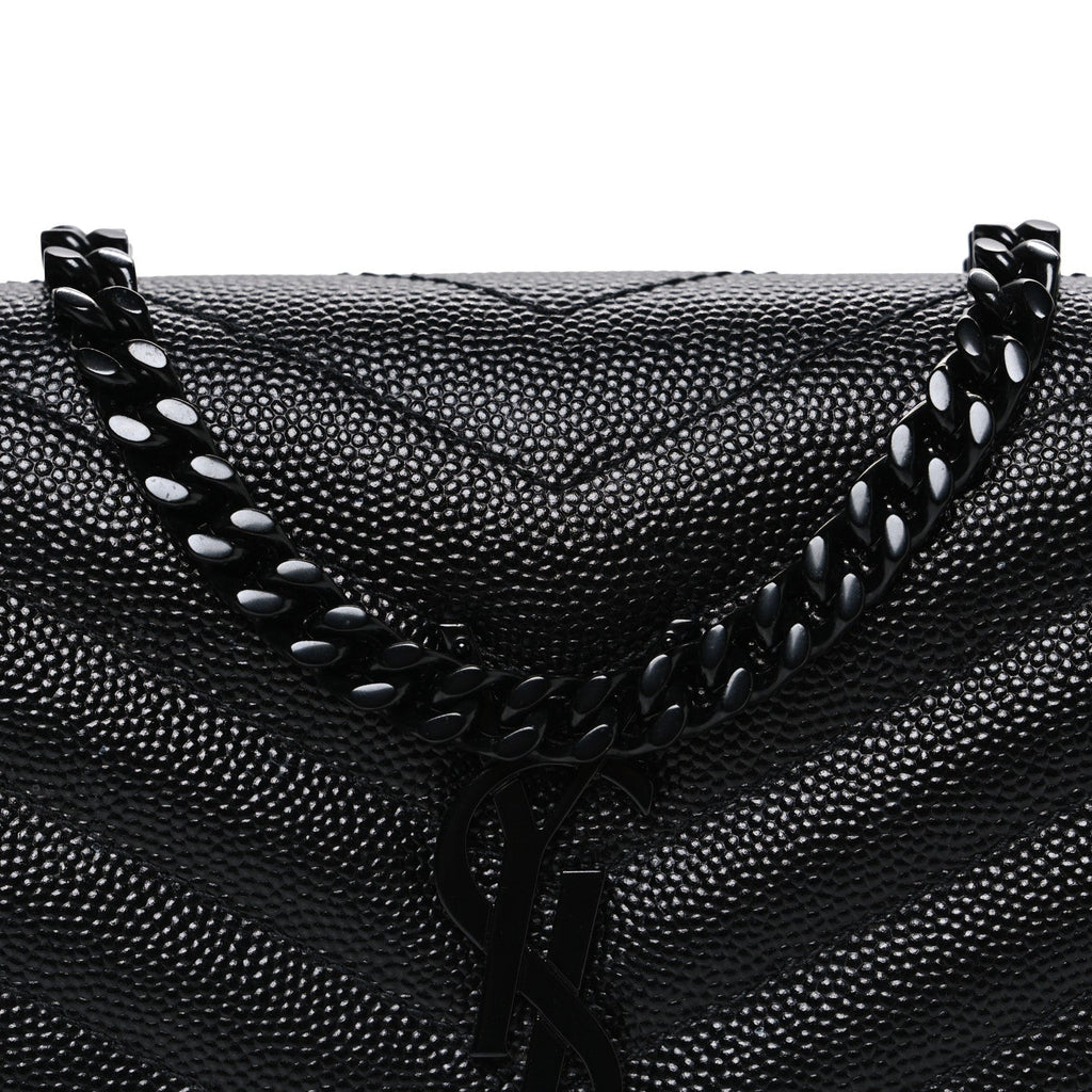 Grain De Poudre Matelasse Chevron Monogram Monochrome Chain Wallet Black