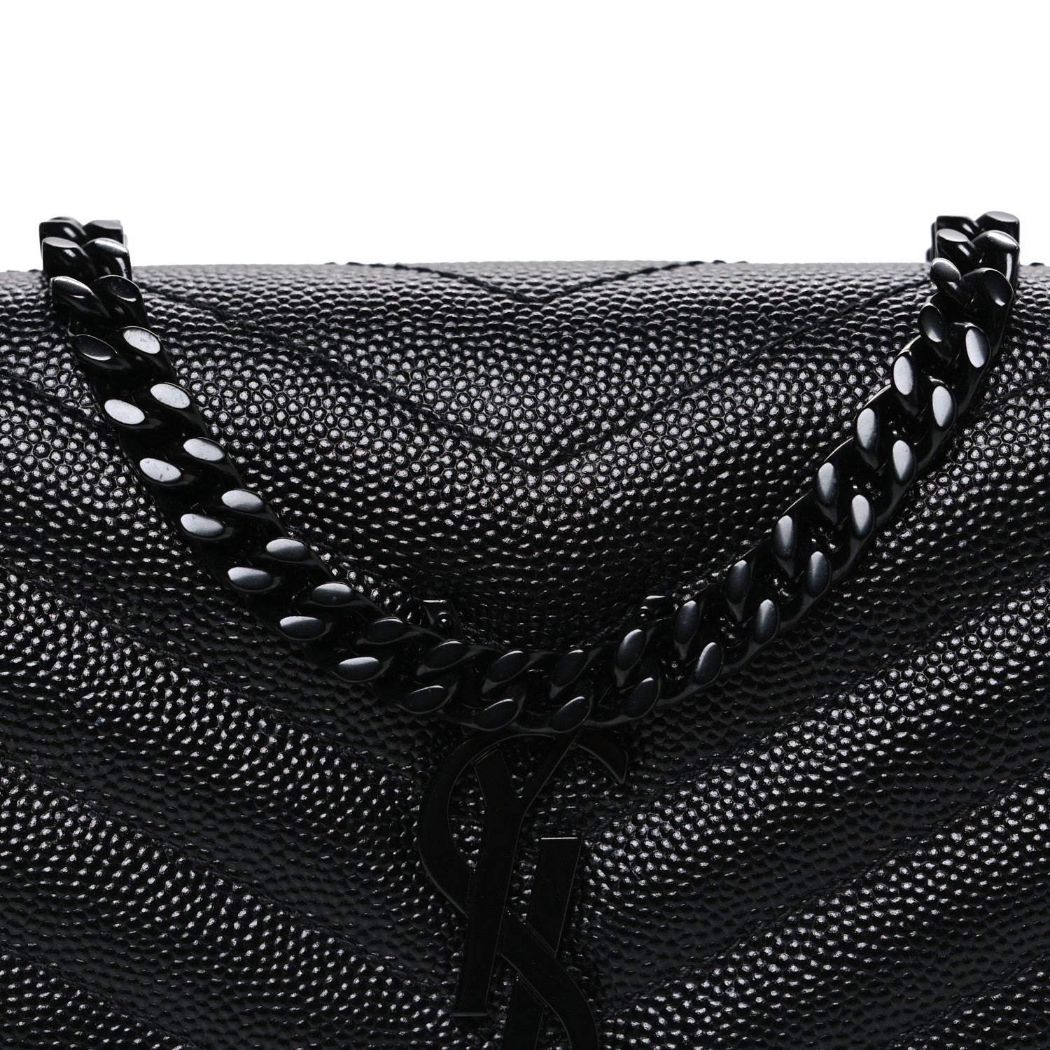 Grain De Poudre Matelasse Chevron Monogram Monochrome Chain Wallet Black