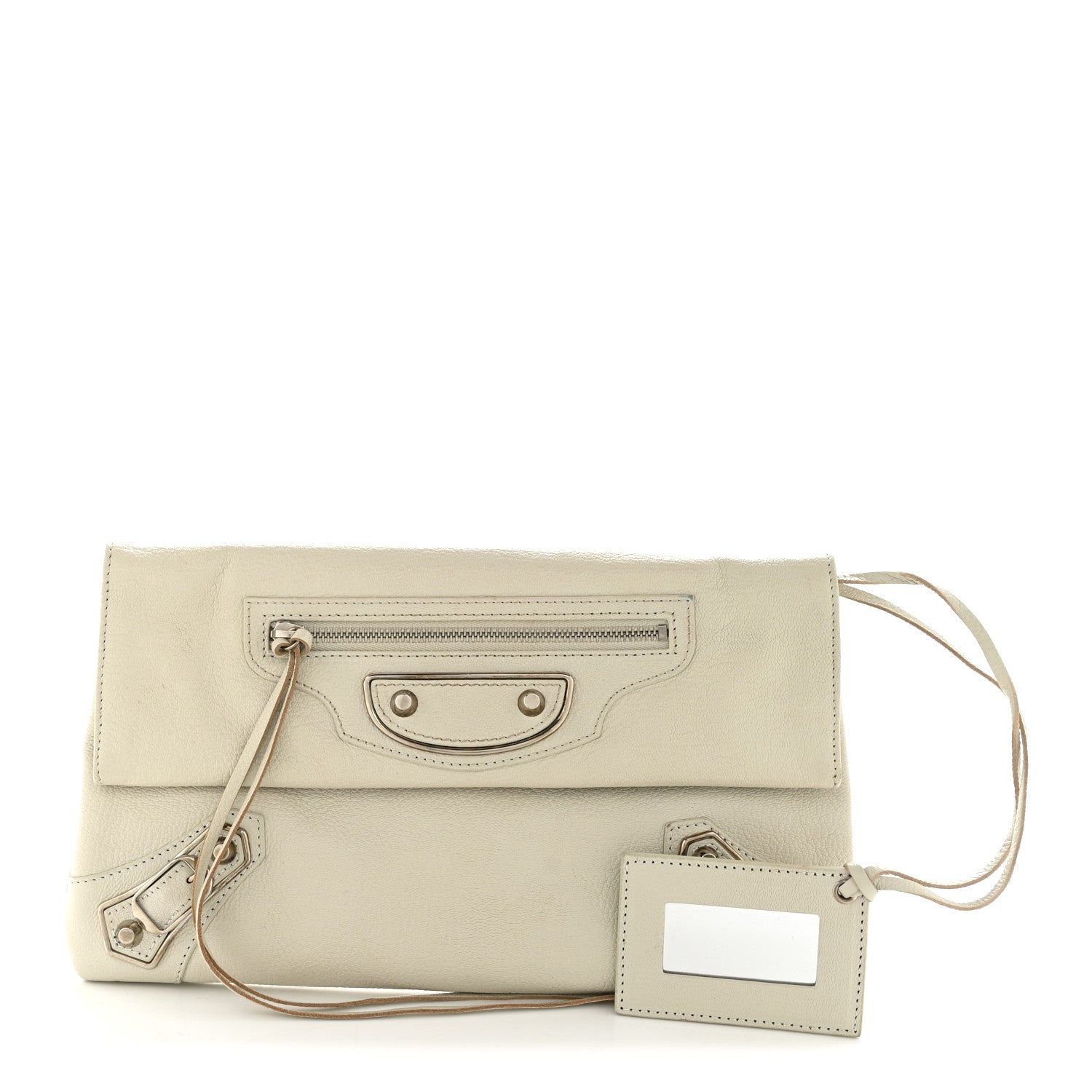 Chevre Silver Metallic Edge Hardware Envelope Clutch Gris Glace