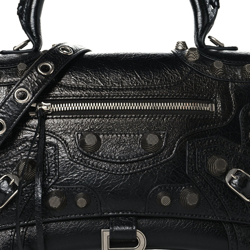 Arena Lambskin Medium Hourglass X Le Cagole Top Handle Bag Black