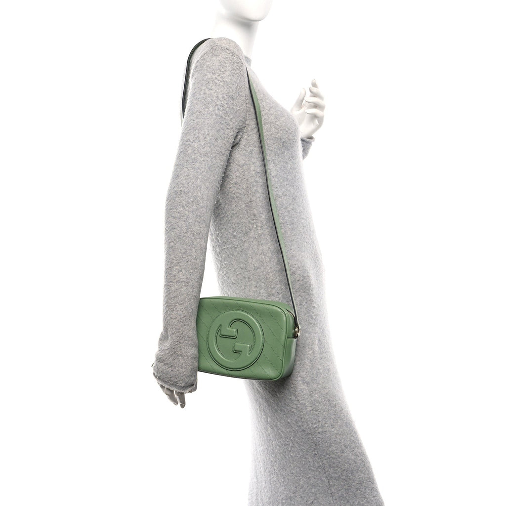 Sakai Be Green Calfskin Diagonal Stitched Small Blondie Shoulder Bag Green Soil Grass