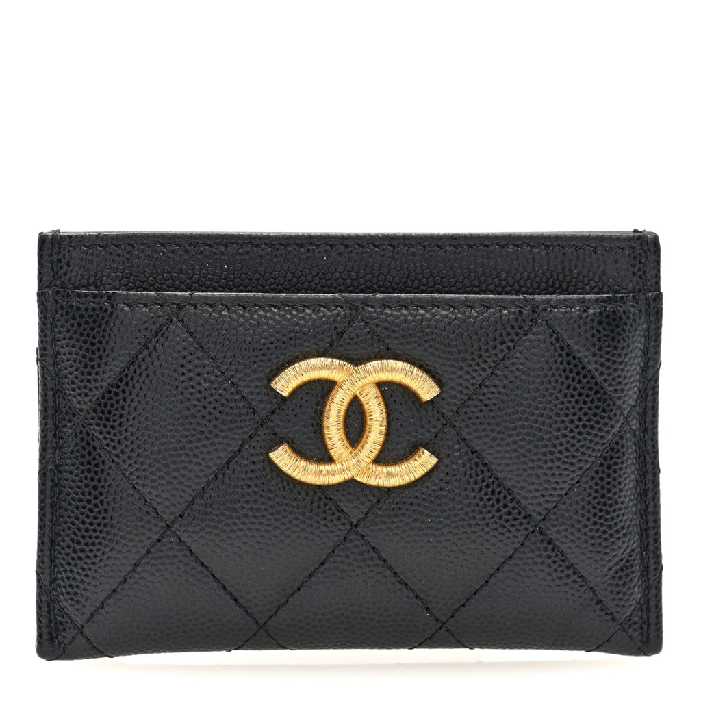 Caviar Quilted Textured CC  Holder Black