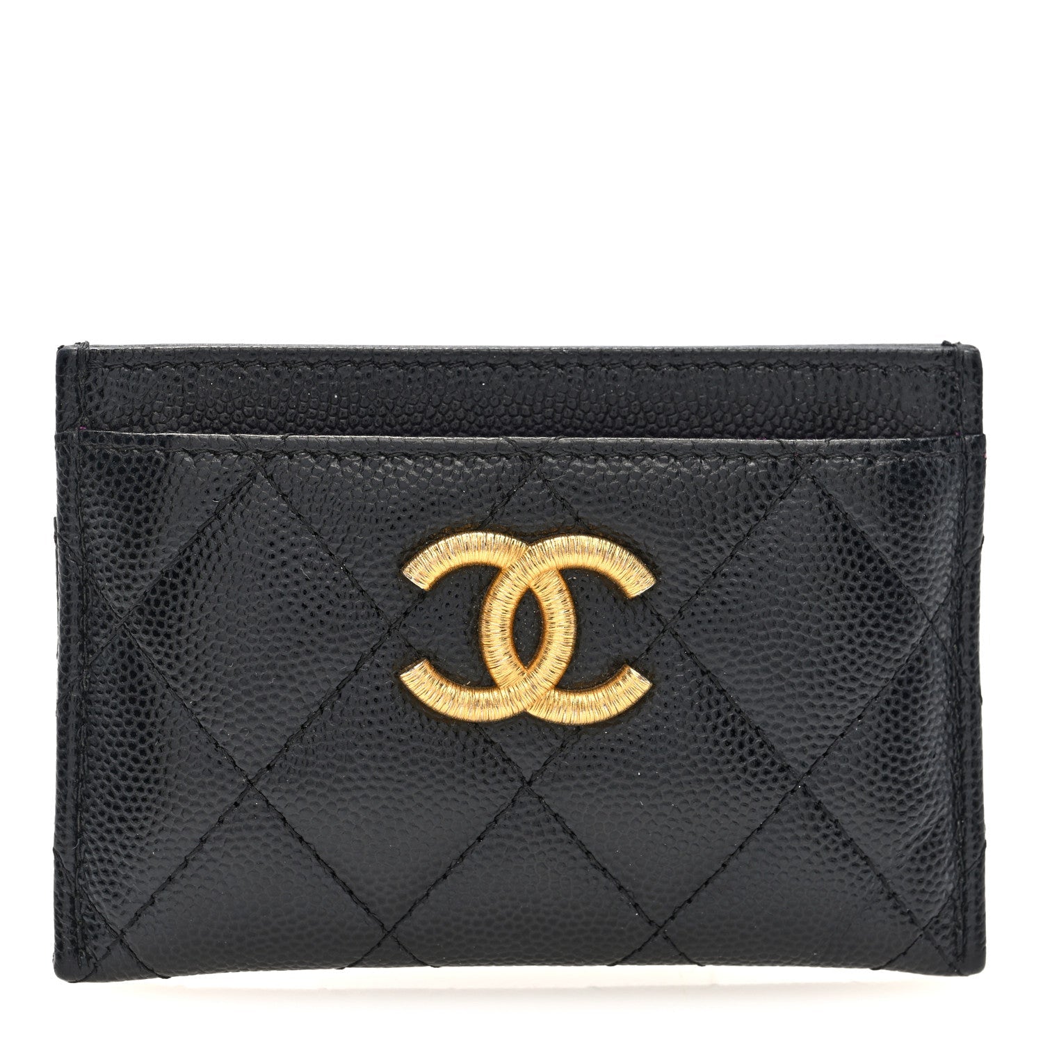 Caviar Quilted Textured CC  Holder Black