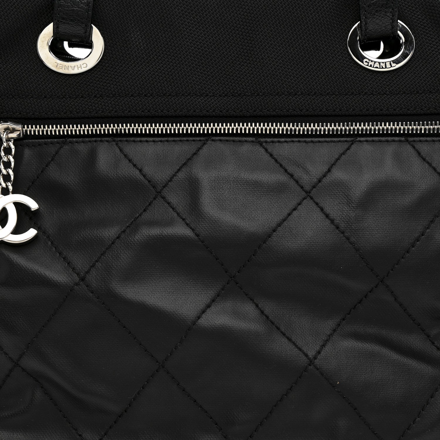 Coated Canvas Quilted Large Paris Biarritz Tote Black