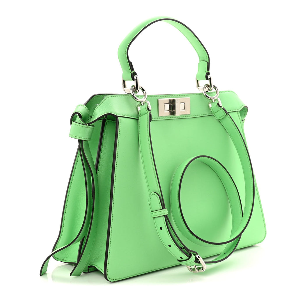 Vitello Seta Shiny Nappa Logo Embossed Laces Medium Peekaboo I SEE U Satchel Edamame