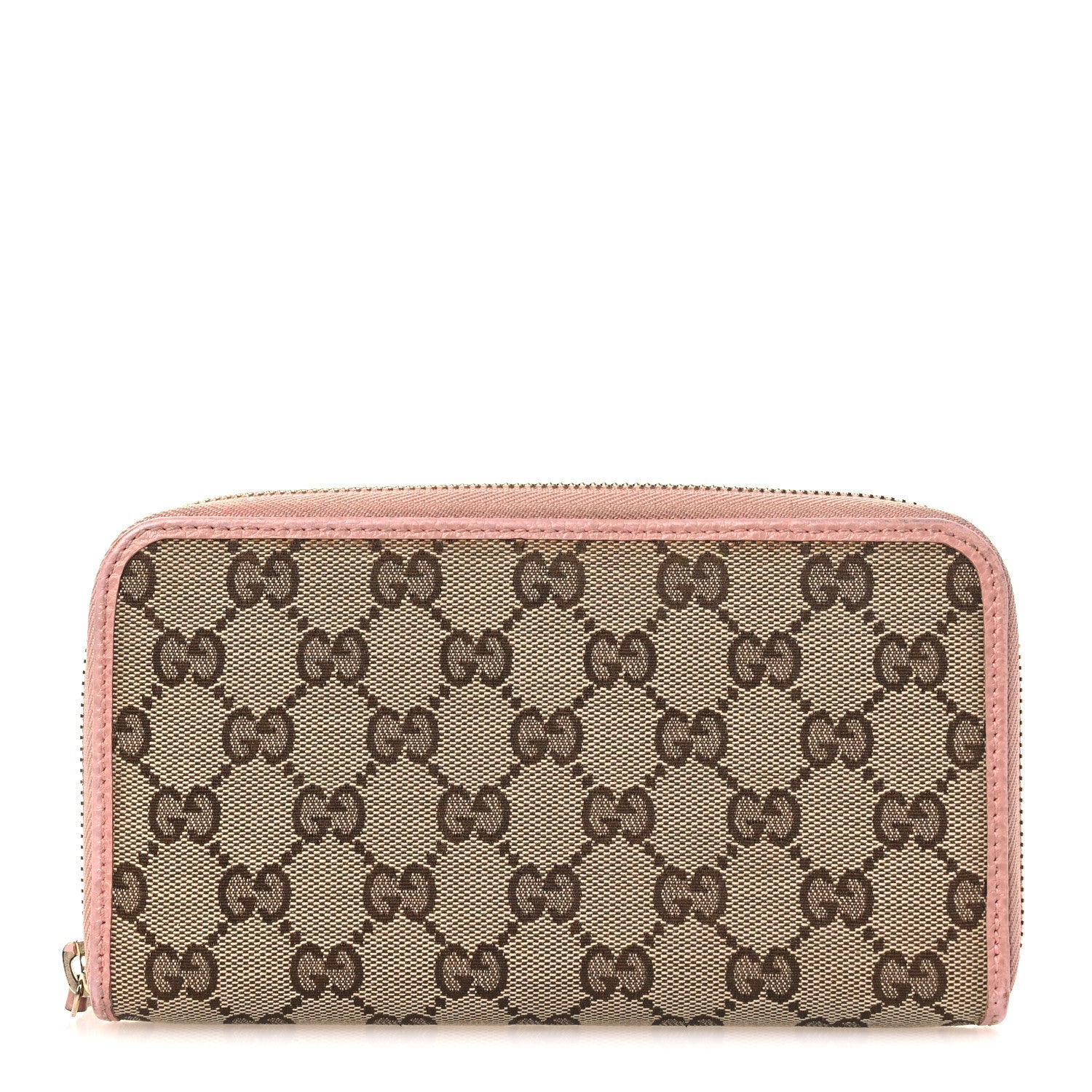 Monogram Dollar Calfskin Zip Around Wallet Beige Ebony Soft Pink