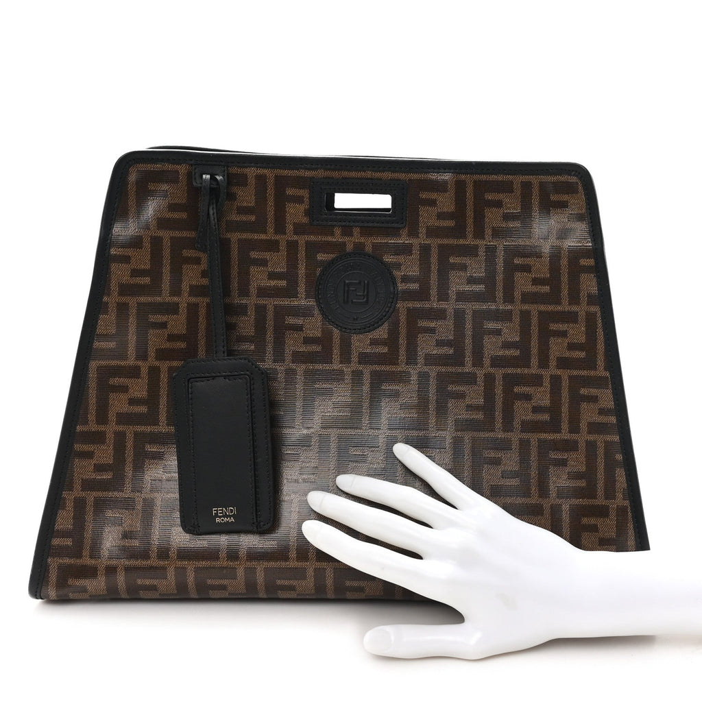 Glazed Fabric Vitello Century FF 1974 Stamp Patch Medium Peekaboo Defender Cover Mogano Panna Black