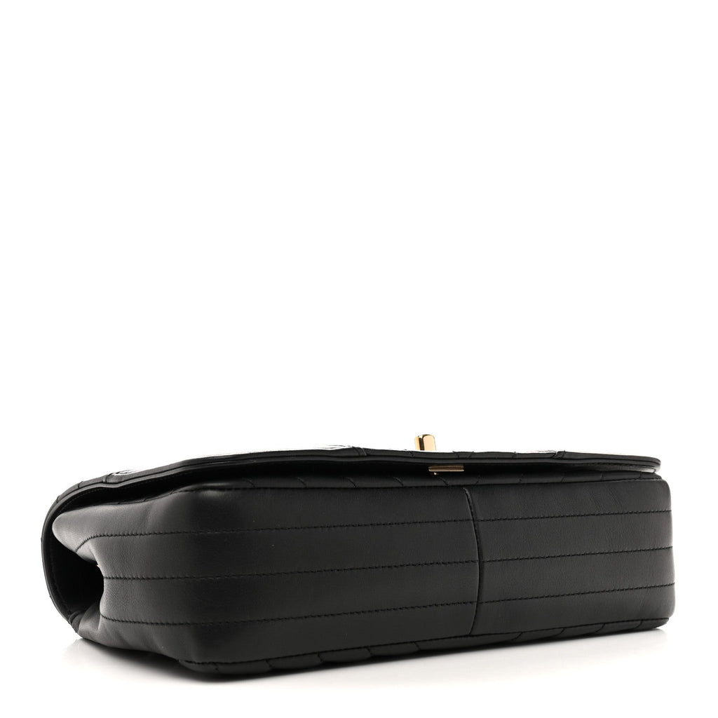 Calfskin Chevron Quilted Small Statement Flap Black