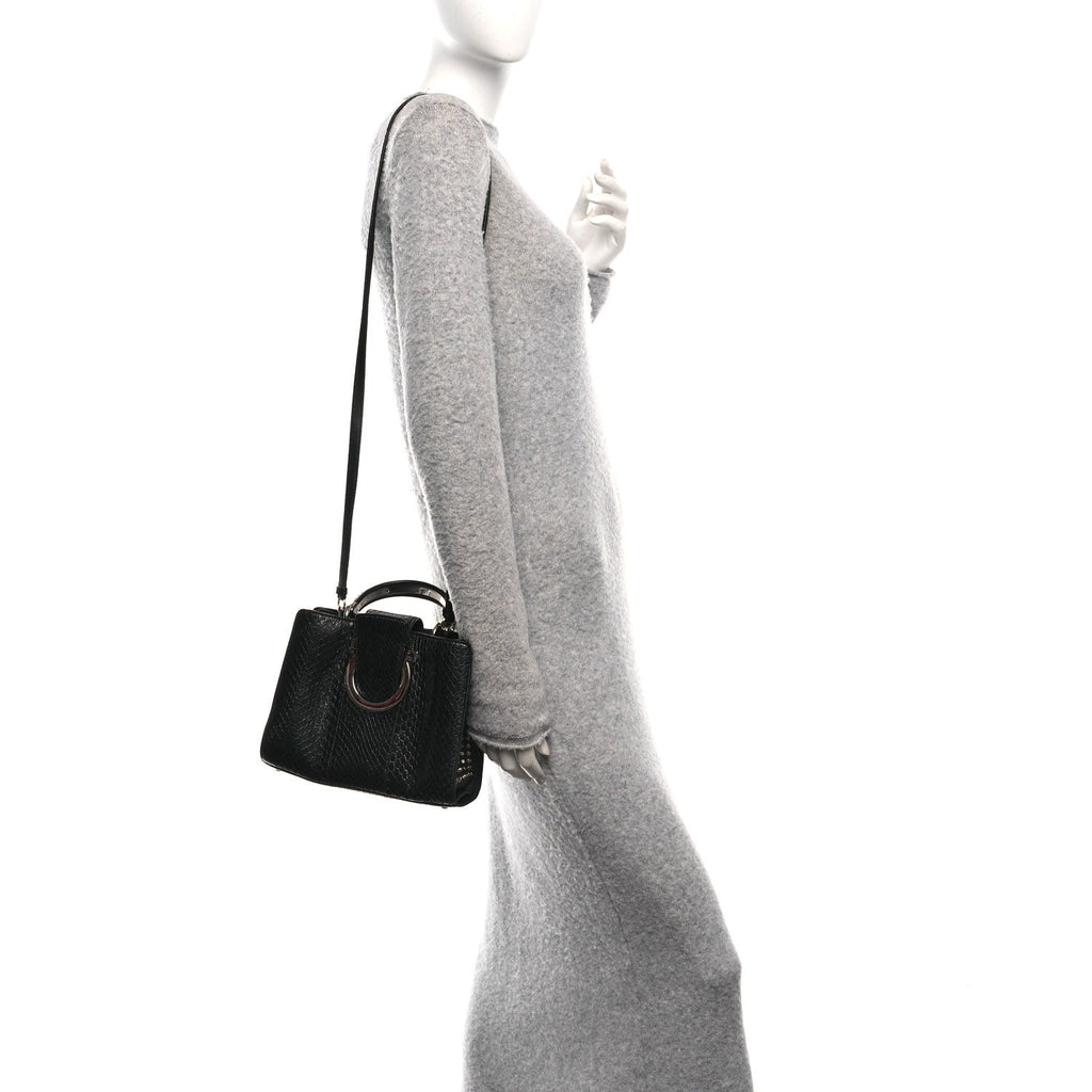 Snakeskin Studded Thalia Top Handle Black