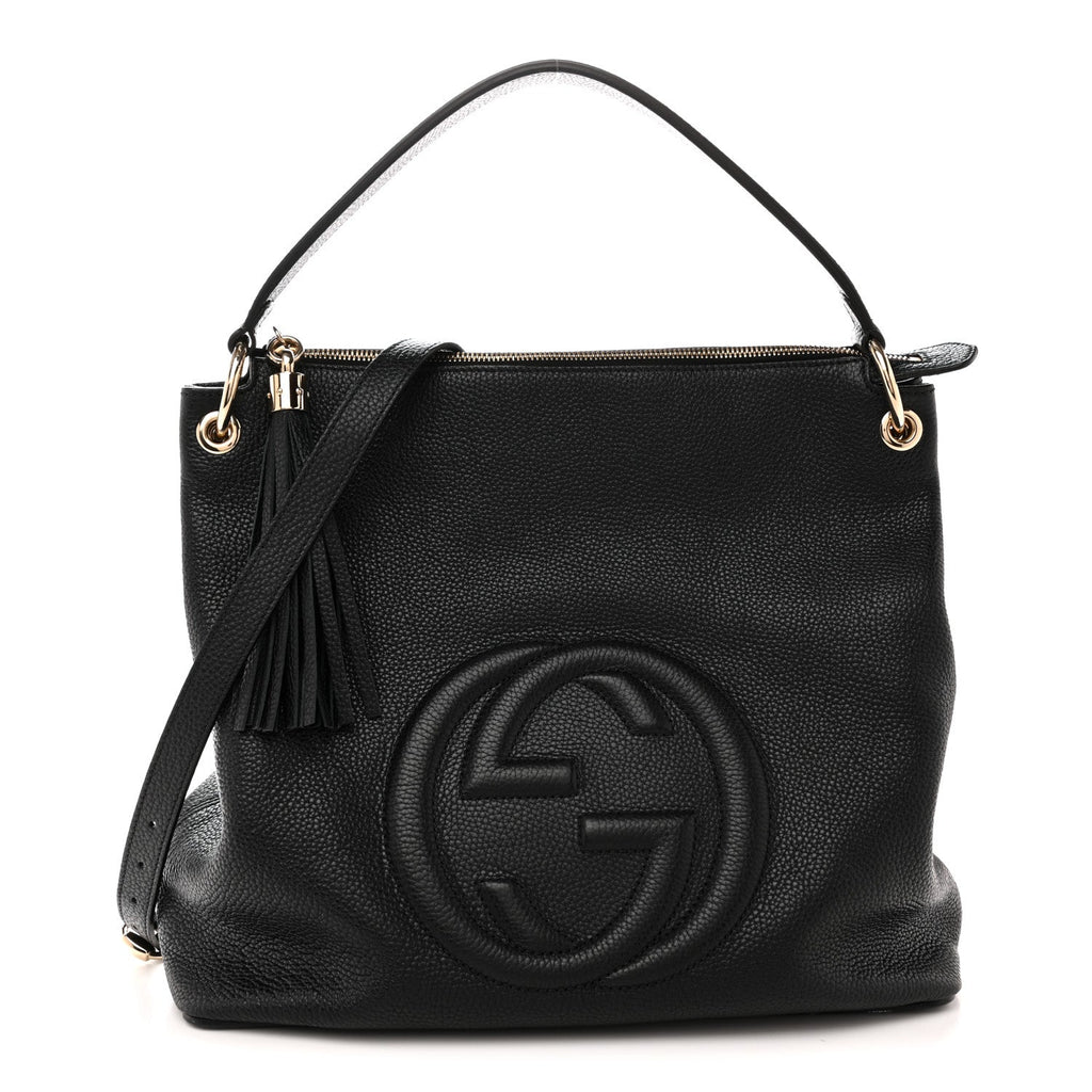 Pebbled Calfskin Large Soho Hobo Black