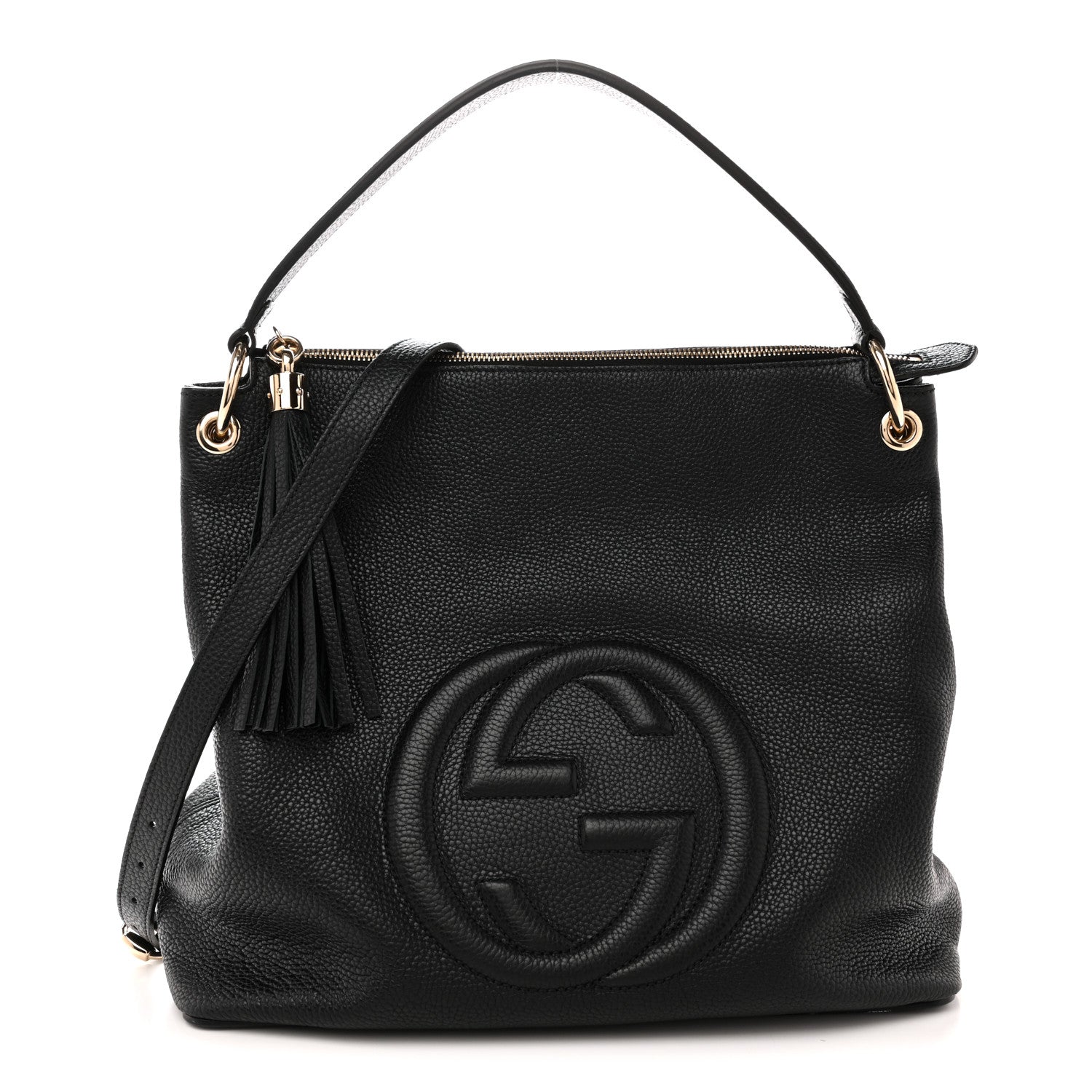 Pebbled Calfskin Large Soho Hobo Black