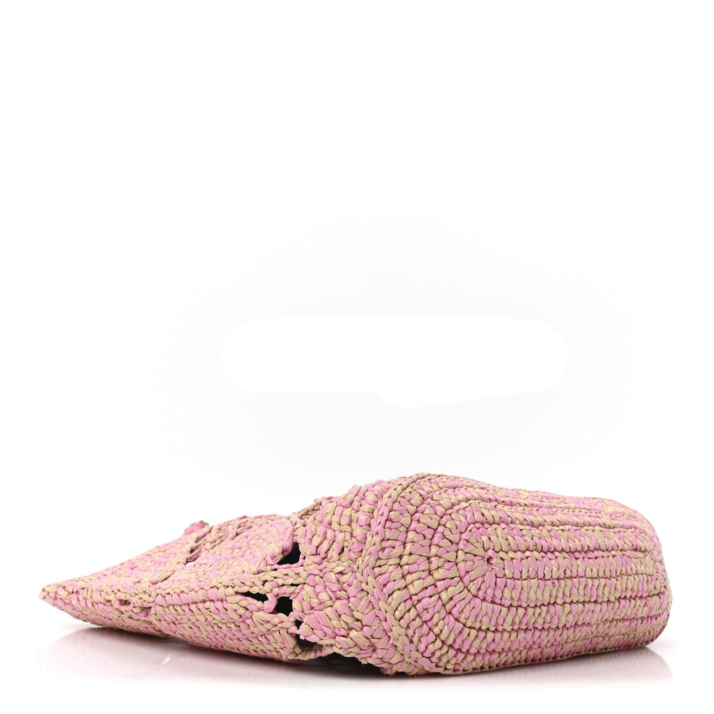 Raffia Effect Braided Small Shopping Bag Beige Pink
