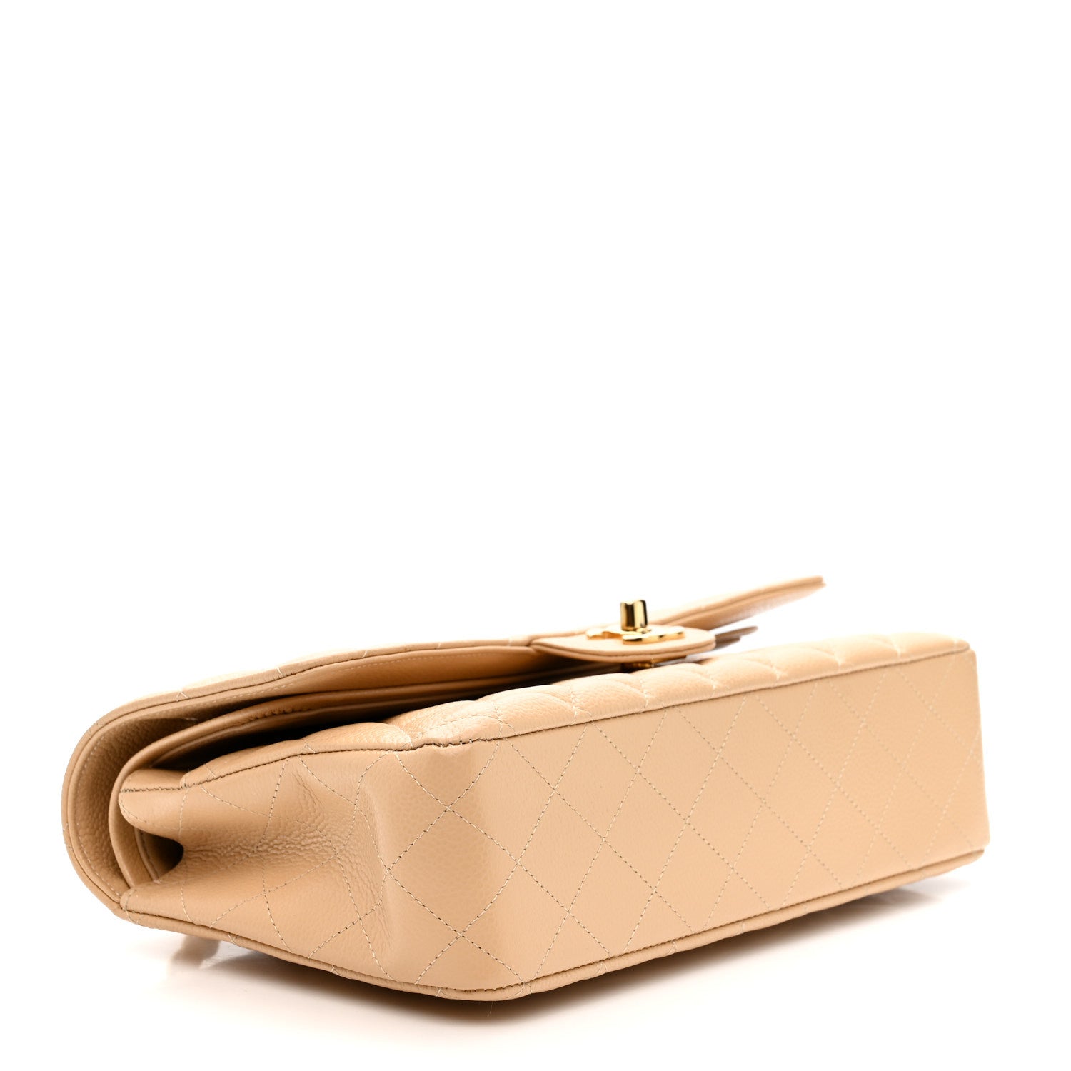Caviar Quilted Medium Double Flap Beige
