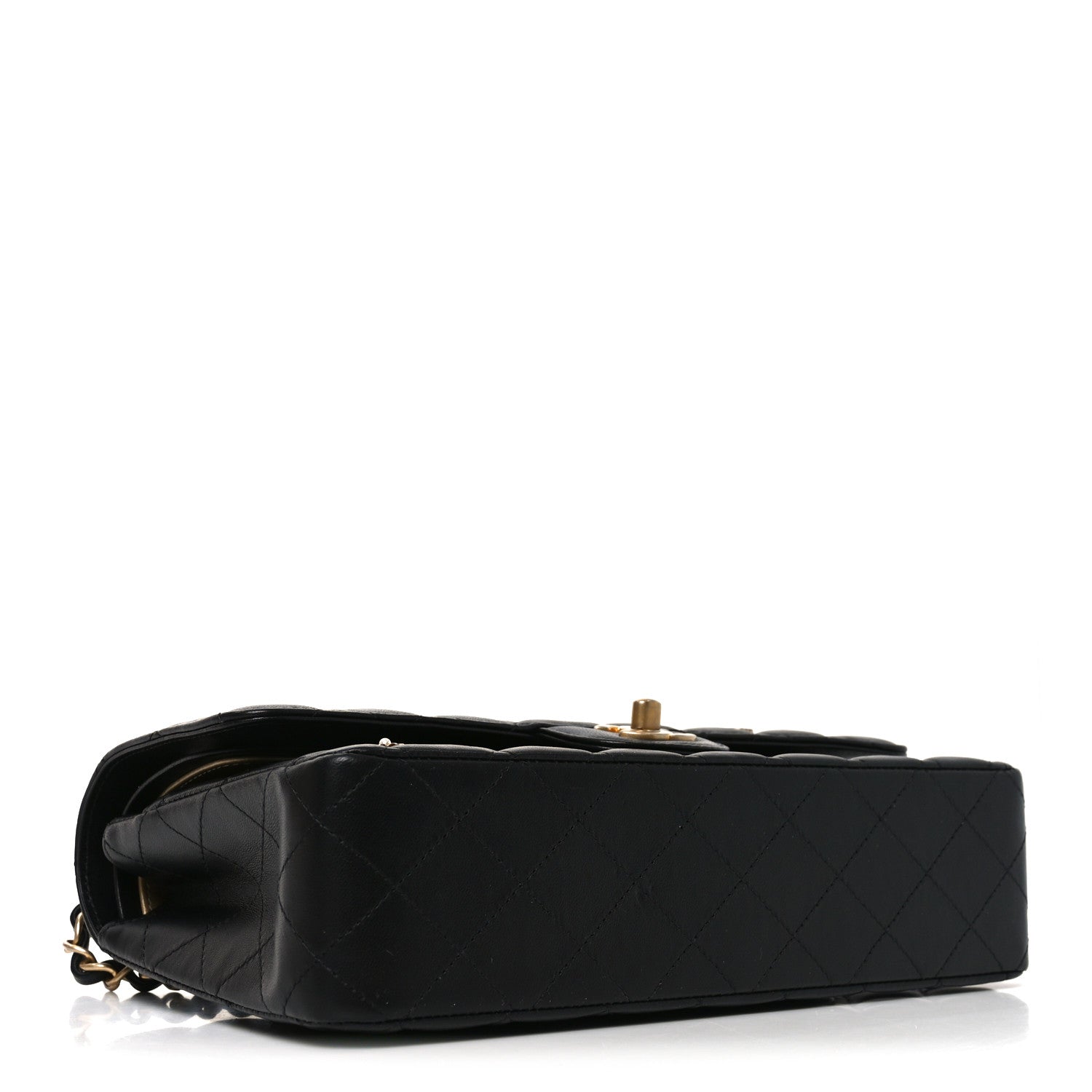 Lambskin Quilted Medium Rue Cambon Charms Double Flap Black