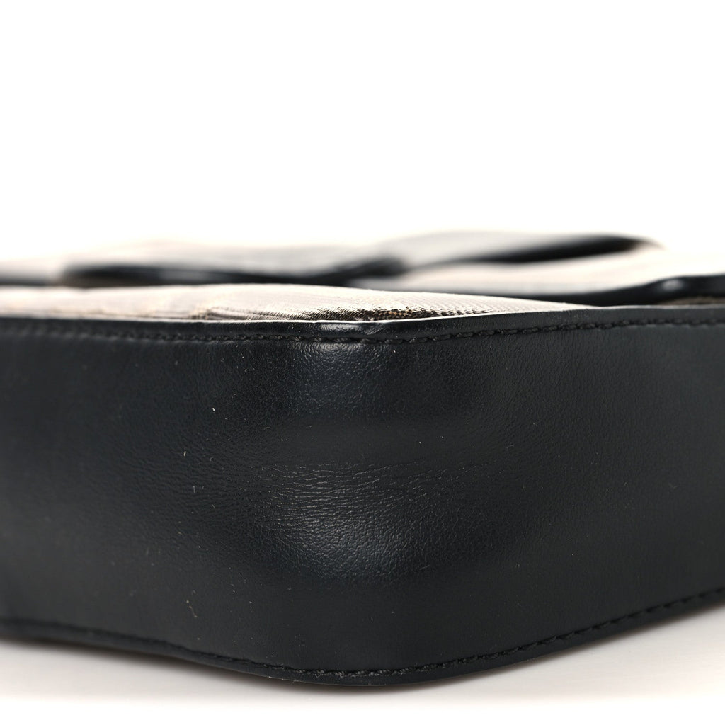 Glazed Fabric Vitello Century FF 1974 Stamp Patch Mini Double F Crossbody Bag Mogano Panna Black
