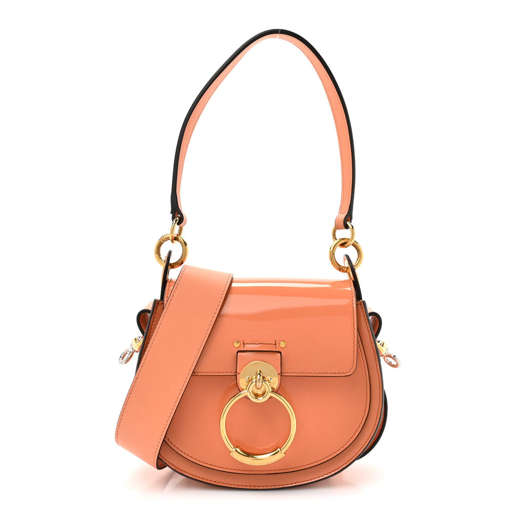 Patent Calfskin Small Tess Bag Canyon Sunset
