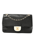 Lambskin Perforated Medium Single Flap Bag Black White
