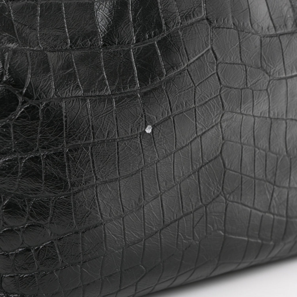 Calfskin Crocodile Embossed Monogram Medium Niki Shopping Bag Black