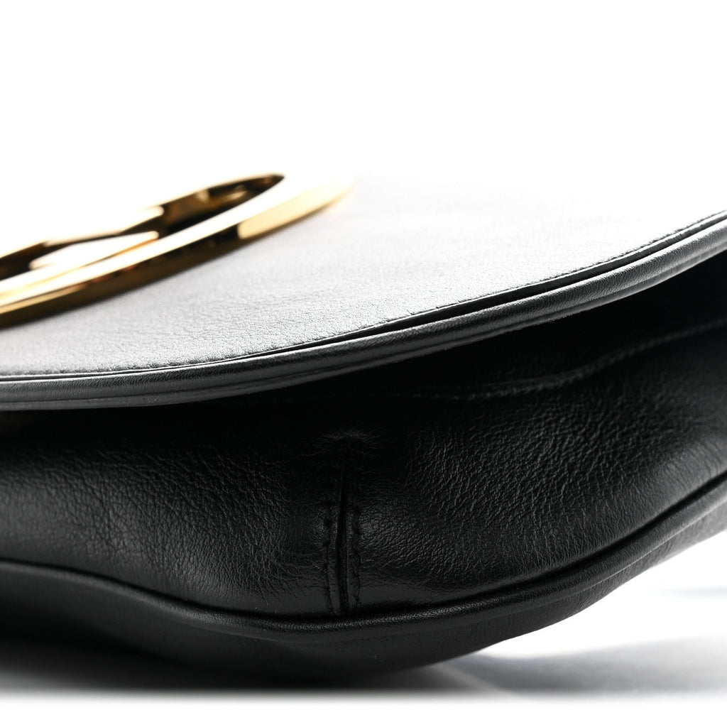 Roxy Calfskin Blondie Chain Shoulder Flap Bag Black