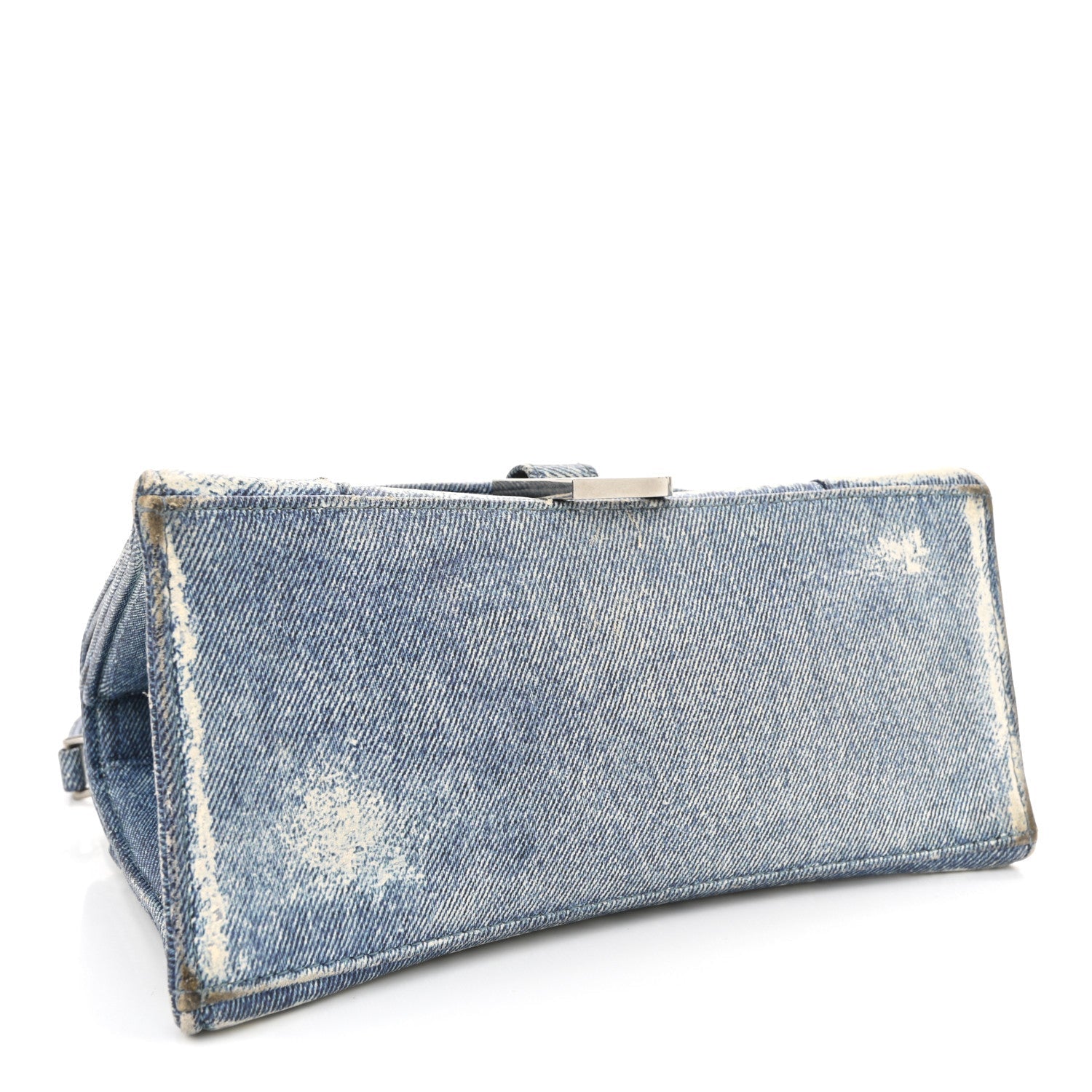 Nappa Denim Printed Hourglass Top Handle Bag Small Denim Blue