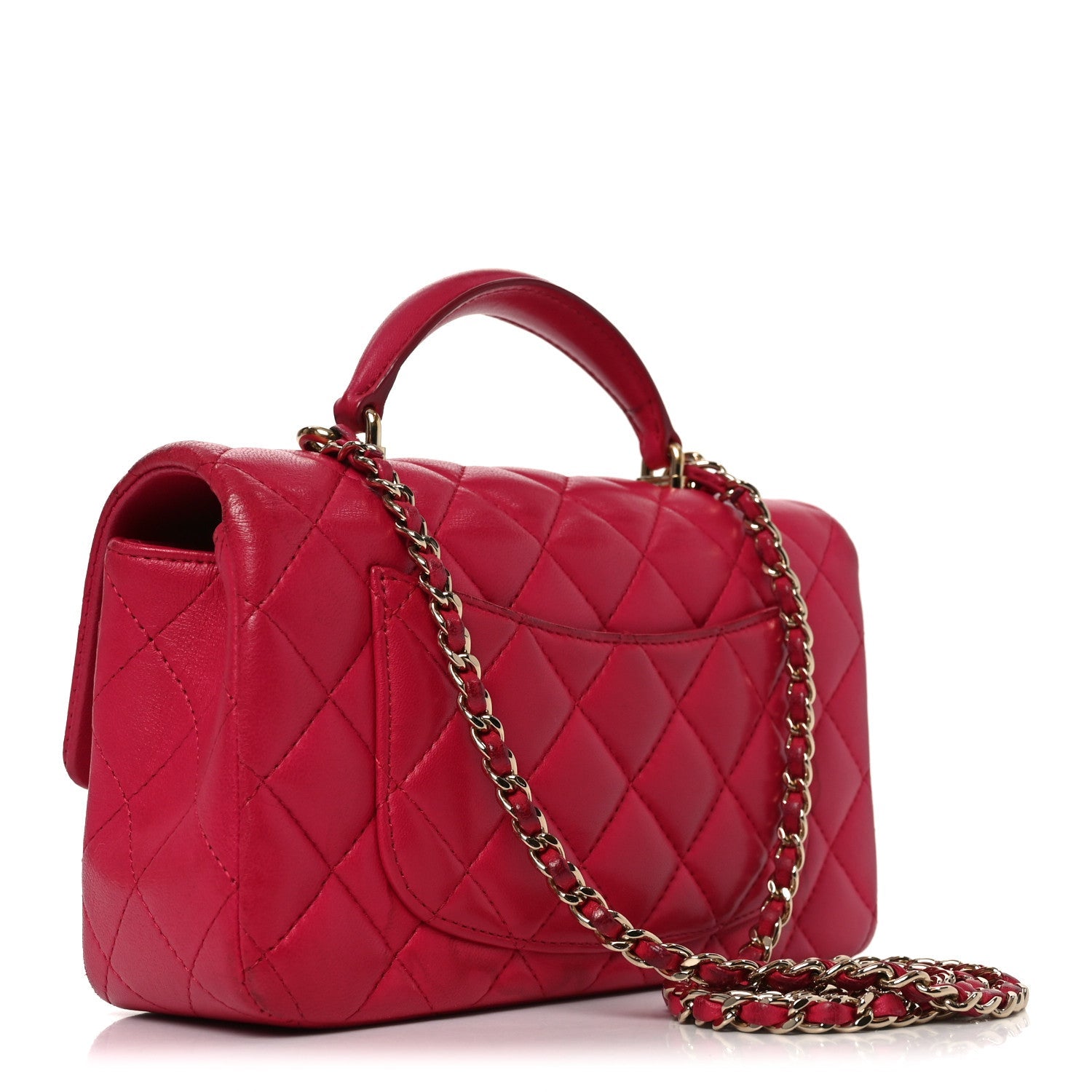 Lambskin Quilted Mini Top Handle Rectangular Flap Dark Pink