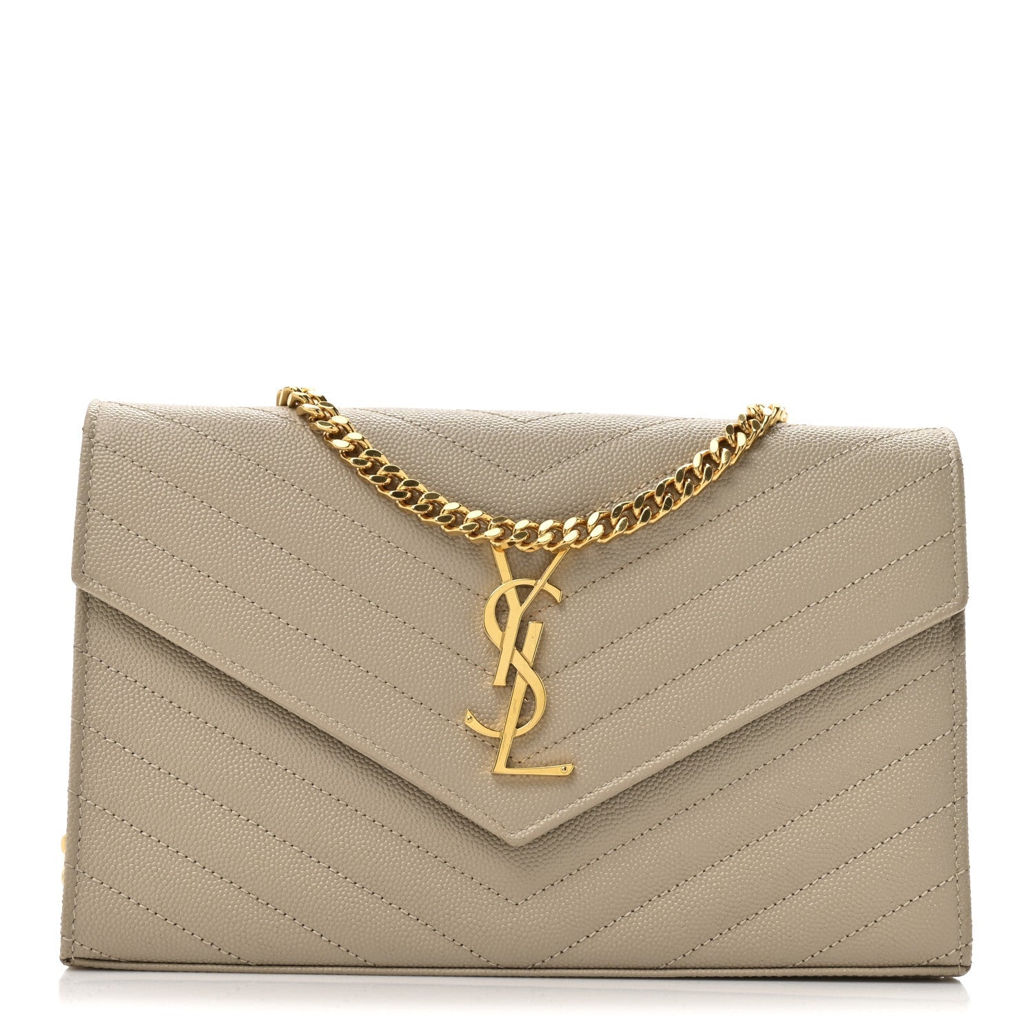 Grain De Poudre Matelasse Chevron Monogram Chain Wallet Dark Beige