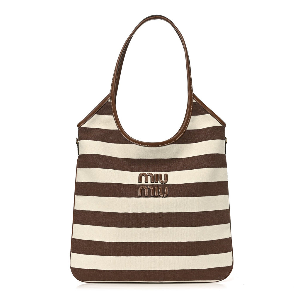 Canvas Calfskin Striped Ivy  Cacao Naturale