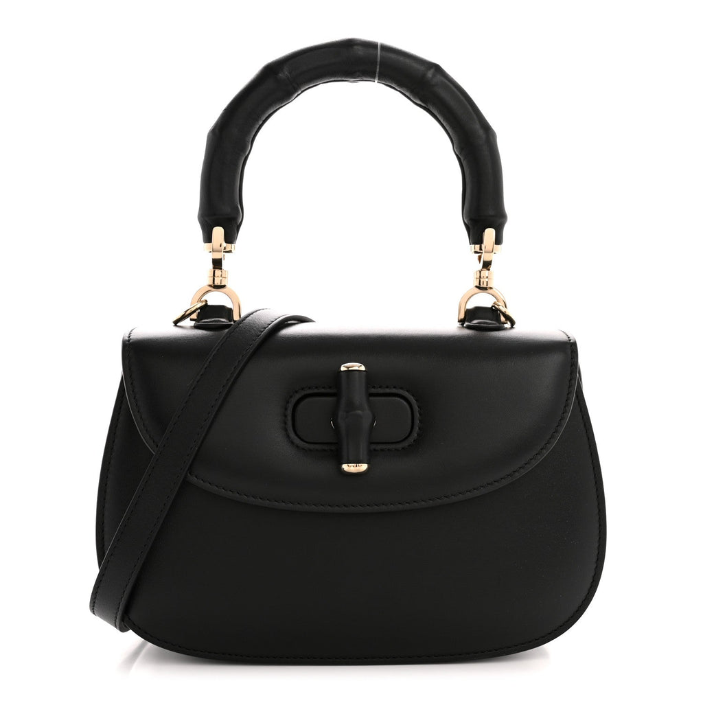 Boarded Dyana Lux Calfskin Web Monochrome Small Bamboo 1947 Top Handle Bag Black