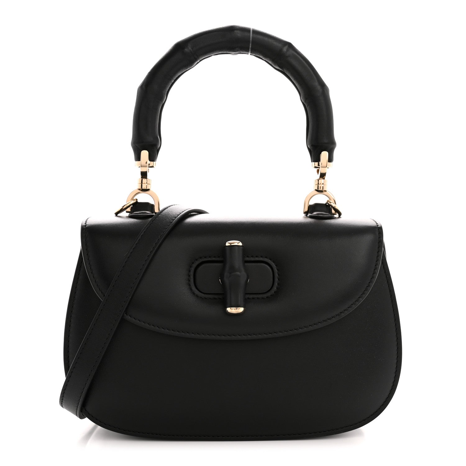 Boarded Dyana Lux Calfskin Web Monochrome Small Bamboo 1947 Top Handle Bag Black