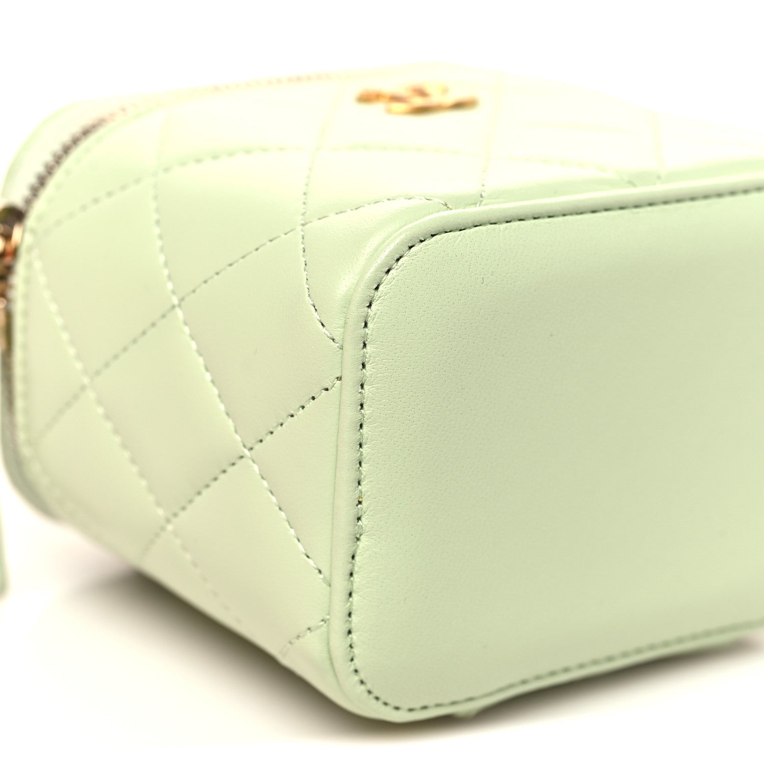 Lambskin Quilted Pearl Crush Mini Vanity Case With Chain Light Green