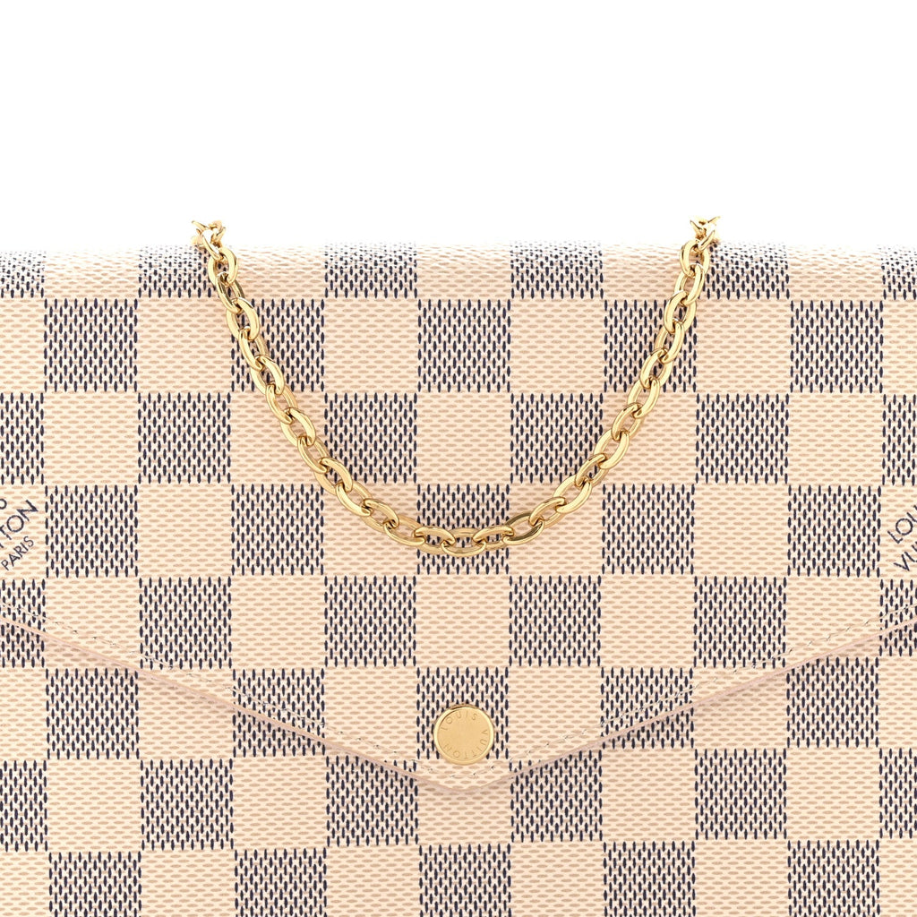 Damier Azur Pochette Felicie Chain Wallet Rose Ballerine