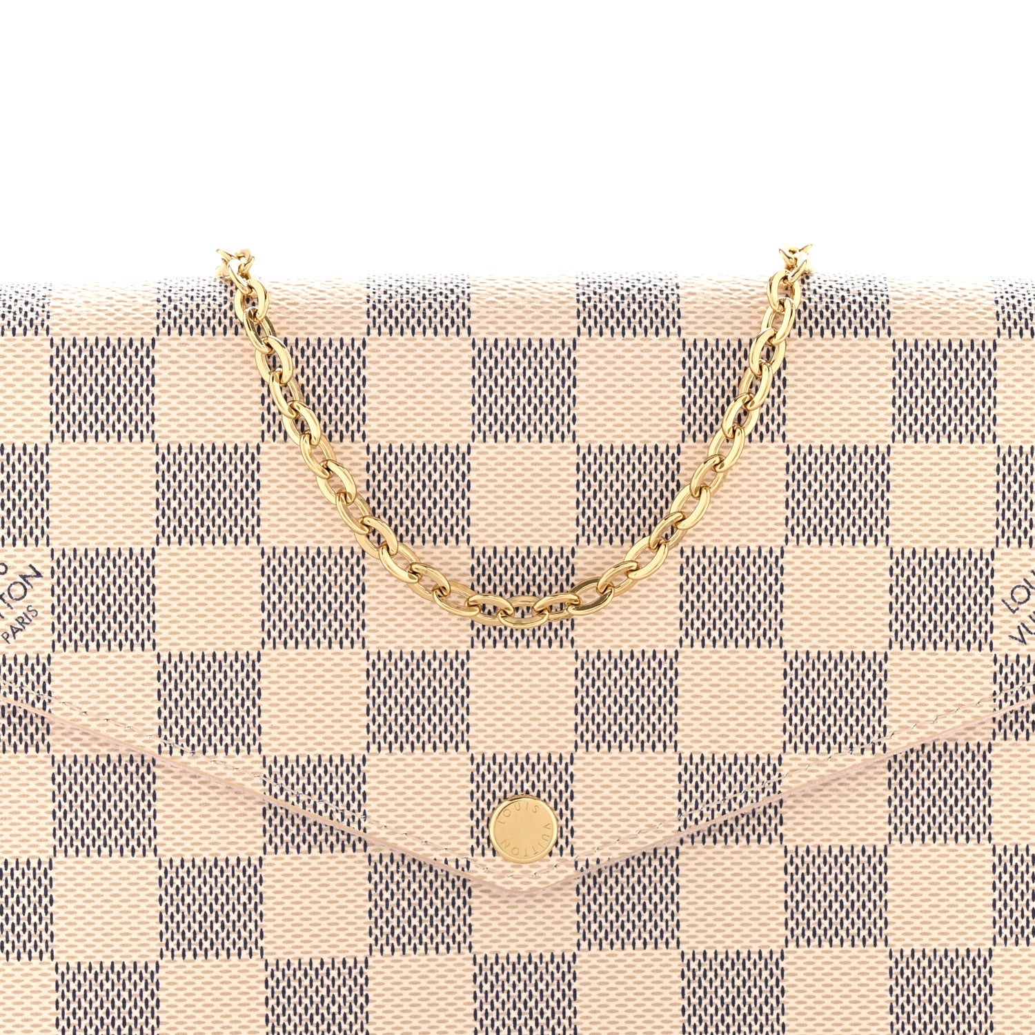 Damier Azur Pochette Felicie Chain Wallet Rose Ballerine